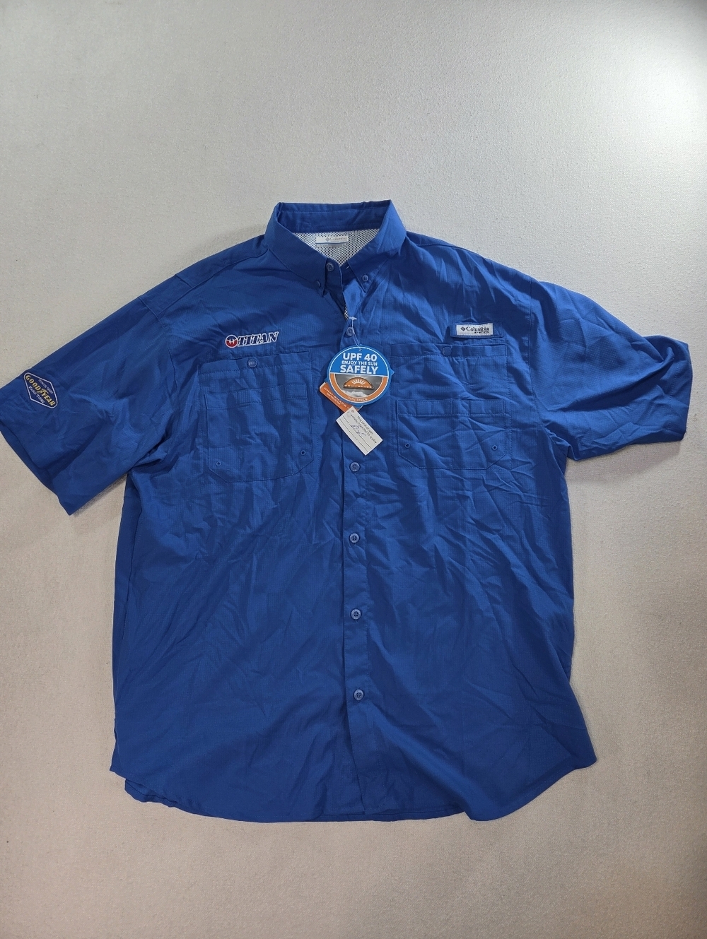 Columbia PFG Shirt L Blue Fishing UPF 40 Short Sleeve NWT